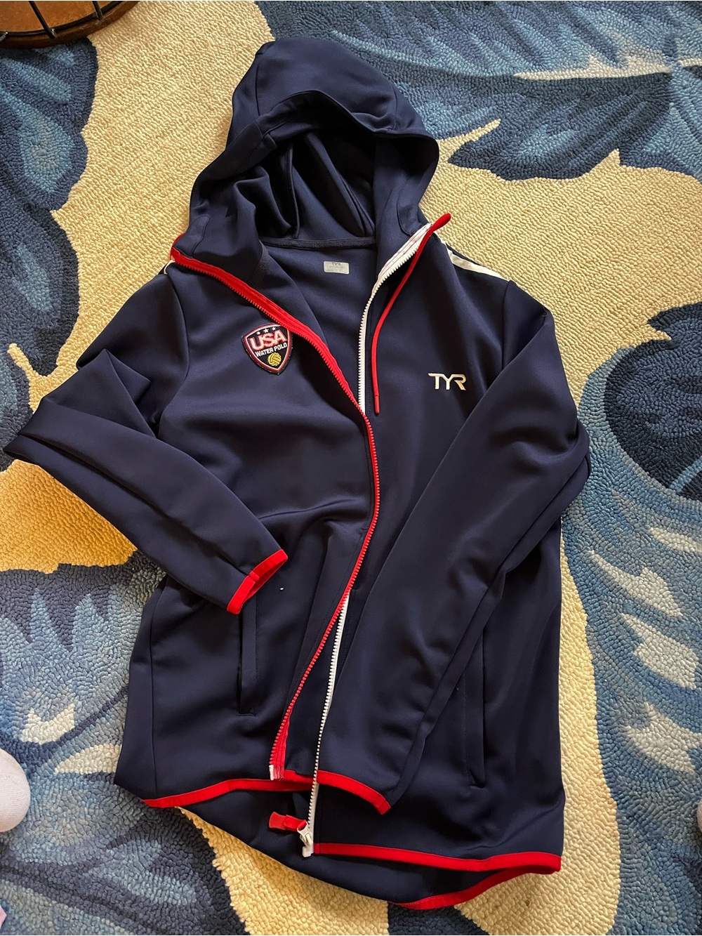 TYR Navy Hooded Zip Jacket with Red Trim and USA Patch